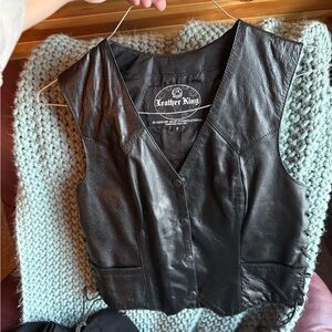 Black Leather Women's Vest